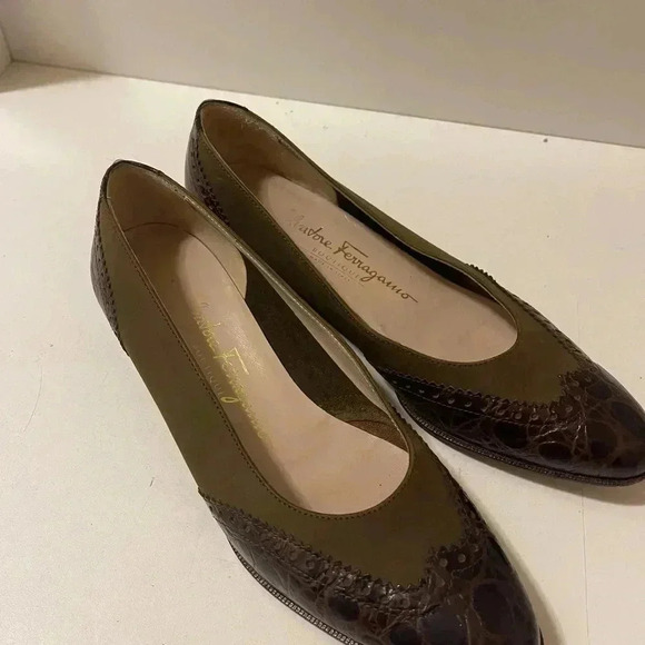 Salvatore Ferragamo crocodile flat Brown and Green size 6 - Picture 14 of 15